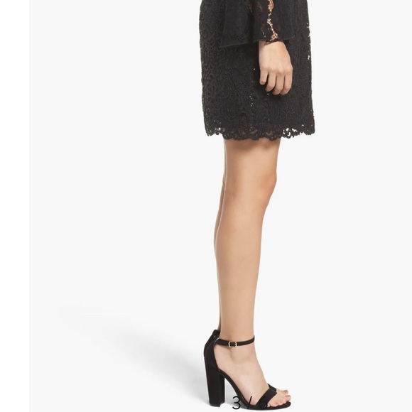 Tadashi Shoji Bell Sleeve Rose And Sequin Lace Dress Sheath Black Womens - Picture 9 of 10